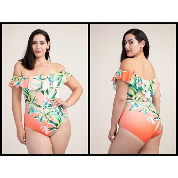 💕TRINA TURK💕 Costa De Prata Off the Shoulder Ruffle One-Piece Swimsuit 20W NWT - Picture 1 of 16
